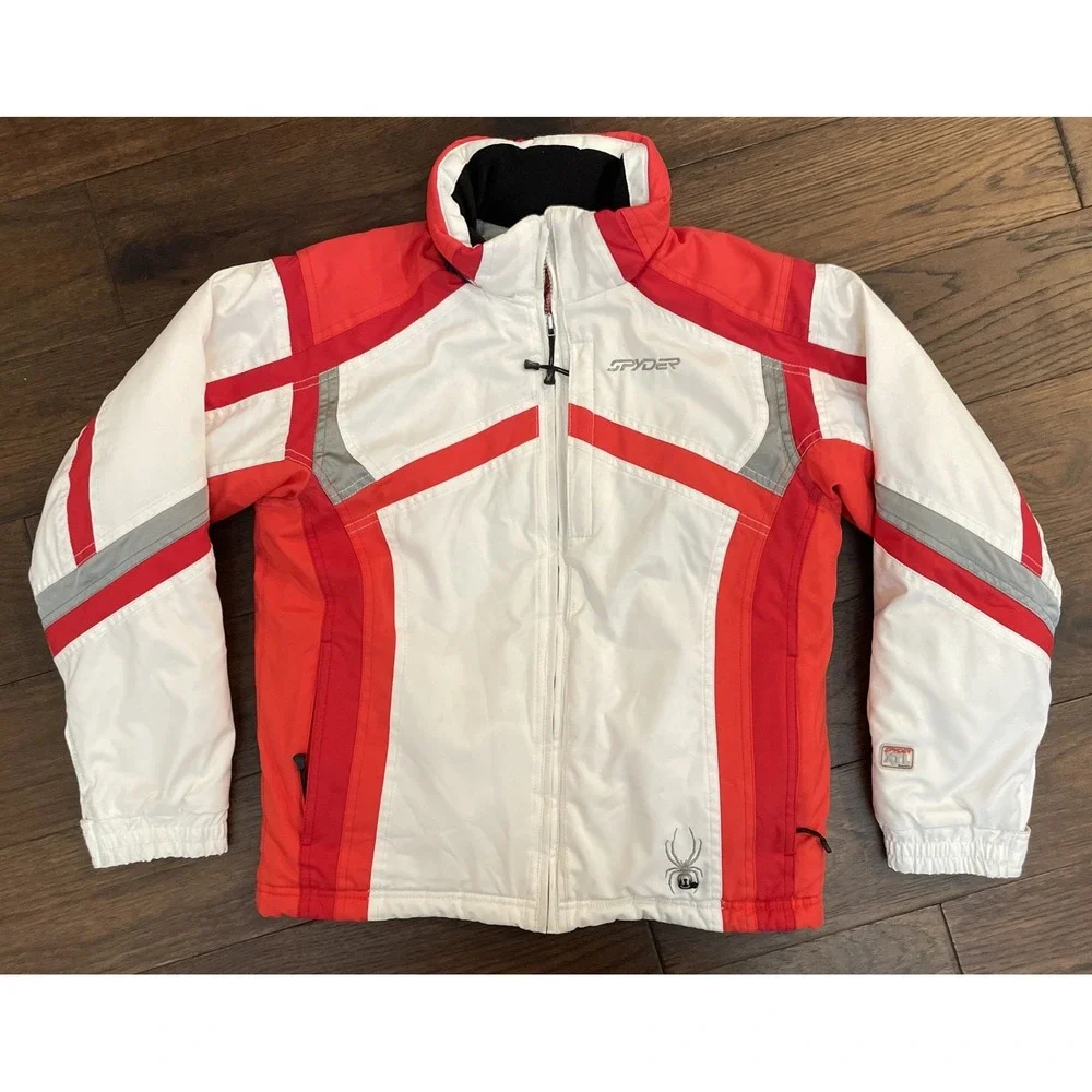 Spyder Jacket Ski‎ Insulted Snow White Red Hooded XT Snowboard Kids VTG Youth 12